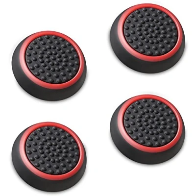 Image de Fosmon Capuchon de Remplacement pr Joystick Manette [4 Pack] Silicone Étui Protection Pouce Manettes PS4 / PS3 Xbox One/One S 360 Nintendo 4 Capuchons Controller (Noir/Rouge)