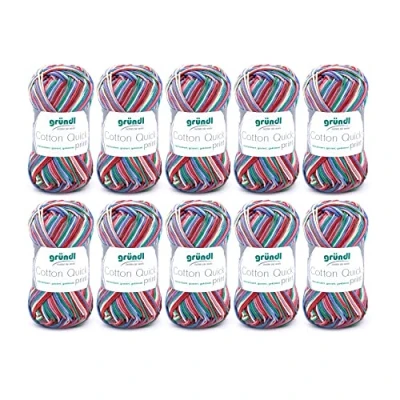 Image de Fil à tricoter/crocheter Gründl Cotton Quick Print (fil aux couleurs joyeuses 100 % coton, certifié OEKO TEX, 50 g / 125 m, grosseur d&#039;aiguilles : 3 4, 10 x g), Rosso blu giallo Multicolore