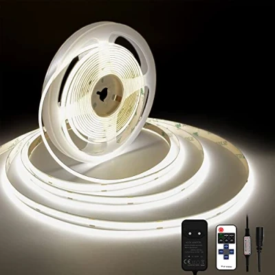Image de TTWAY Ruban LED COB 4000K, 5M DC24V Bande Blanc Naturel avec Alimentation et télécommande, 480LEDs/M, CRI 93+, Largeur 8mm, Bandeau Lumineux pour la Décoration de Chambre