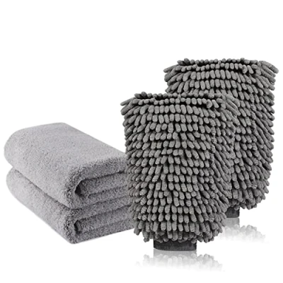 Image de TAGVO Gant de Lavage Microfibre pour la Voiture + sans Bord Chiffons Nettoyage en Microfibre, Nouilles Grand et Serviette qualité Professionnelle