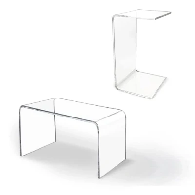 Image de Table d&#039;Appoint en Acrylique Transparent, Forme de U avec Bords arrondis, Basse Moderne élégante Chevet Verre Transparent pour Salon ou Chambre