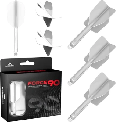 Image de Mission Darts Force 90 ailettes et tiges de fléchettes moulées avec précision intégrées, lot 3 professionnelles très durables 2 en 1 Mince (blanc, moyen)
