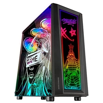 Image de MARSGAMING MCART MC ART Noir, Boîtier PC Gaming ATX, Double Vitrage Trempé Dessinable, ARGB 12 Modes, Ventilateur 12cm