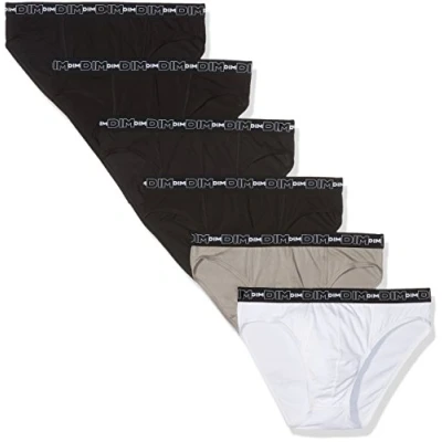 Image de DIM Slip Homme Coton Stretch Confort x6, Noir/Gris/Blanc/Noir/Noir/Noir, M