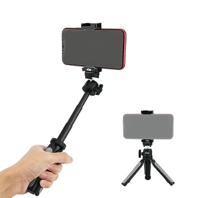 Image de KIWIFOTOS Mini trépied pour smartphone, perche à selfie smartphones avec clip de téléphone, support table prise vue et Vlog Gris