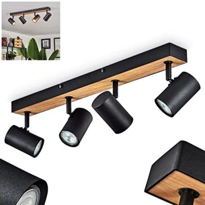 Image de HOFSTEIN plafonnier Javel, moderne en métal/MDF noir/brun/imitation bois, luminaire avec spots orientables, 4 flammes, x GU10, sans ampoules