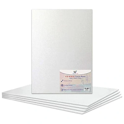 Image de Lot de 5 toiles vierges tendues 100% coton pour peinture à l&#039;huile, acrylique, supports mixtes, blanches (20,3 x 25,4 cm)
