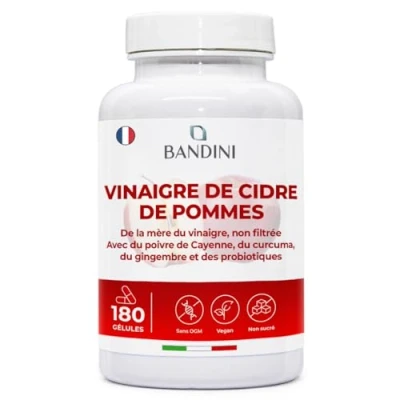 Image de Bandini® Apple Cider Vinegar Complex 1860mg, 180 gélules de vinaigre cidre pomme végétalien avec mère, probiotiques, curcuma, poivre, gingembre, 2 mois d&#039;approvisionnement.