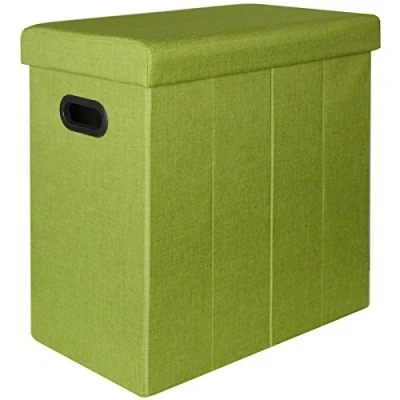 Image de DuneDesign Panier à Linge Pliable 70L Coffre de Rangement Pliant avec poignées Couvercle Pouf Imitation Lin Vert Citron