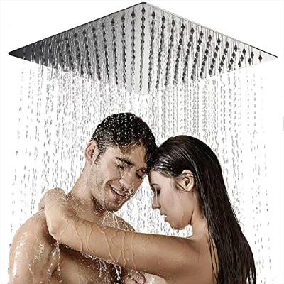Image de Yosoo pommeau de Douche Pluie Carré, Tête Miroir Face Pomme Haute Pression rotative Cascade avec Jets Silicone, Facile à Installer et Nettoyer, 40x40cm