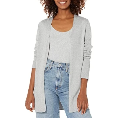 Image de Amazon Essentials Gilet Ouvert sur Le Devant Léger (Grandes Tailles Disponibles) Femme, Gris Clair Chiné, XS