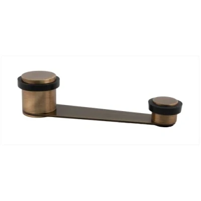 Image de Butée de porte avec retenue rotative Laiton Fixation adhésive ou vis + cheville Pour jusqu&#039;à 70 mm d&#039;épaisseur I 152DUAL EVI ferrures (laiton cuir vieilli caoutchouc noir)