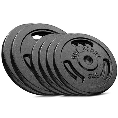 Image de Hop Sport disques de poids en fonte 40kg, Ensemble d&#039;haltères, Set plaques alésage 30/31 mm (4x5 kg, 2x10