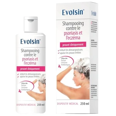 Image de Evolsin® Shampooing contre l&#039;eczéma et le psoriasis I 250 ml Soulagement des démangeaisons du cuir chevelu sec irrité, la dermatite atopique