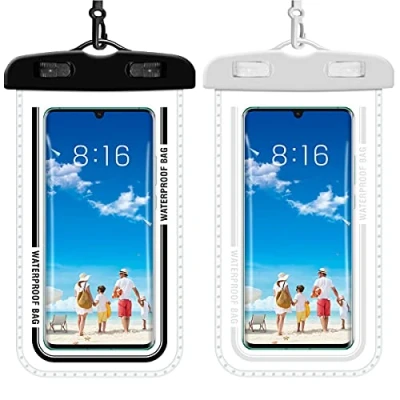 Image de Pochette Étanche Smartphone, Lot de 2, Touch Sensible, Téléphone pour i Phone 12/11/XR/8/8 Plus, Galaxy S10/S10+/S20/S20+, Huawei Nova7 Pro/P40 Pro, Jusqu&#039;à 7.2 Pouces, Blanc &amp; Noir