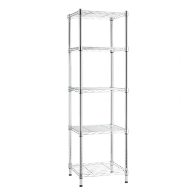 Image de Amazon Basics Meuble de rangement réglable à 5 étagères, Chromé, 40.6 x 137.2 cm (P l H)