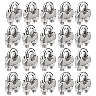Image de KAHEIGN 20Pcs M5 Clips Pour Câble Métallique, Serre En Acier Inoxydable Clip De Fixation Selle à Boulon U Corde Gréement Et Tension (Ø 5mm)