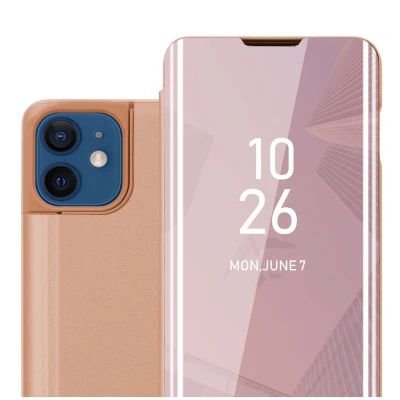 Image de Coque pour Apple iPhone 12 / PRO en KUNZIT ROSE Clear View Housse de Protection Étui miroir avec fonction support à 360 degrés Neuf
