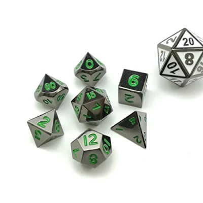 Image de Bescon 10MM Mini Solid Metal Dice Set Glossy Metallic Surface with Green Numbers, Polyhedral D&amp;D RPG Miniature 7