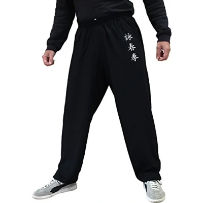 Image de Pantalon Kung Fu Style Tai Chi et Wing Chun Homme Femme Ample Agréable en Viscose (WC Noir, Taille S)