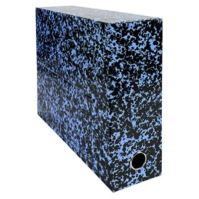 Image de Exacompta Réf. 89722E Lot de 5 boîtes transfert Annonay en papier imprimé vernis Dos 90 mm Avec un œillet métal Pour format A4 Dim 25,5 x 34 9 cm Couleur bleu Livrée montée