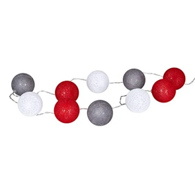 Image de levandeo Guirlande lumineuse 10 boules LED en coton Rouge/gris/blanc