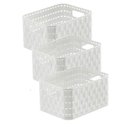 Image de Rotho Country Ensemble de 3 boîtes rangement 2l en rotin, Plastique (PP) sans BPA, blanc, x A6/2l (18.3 13.7 9.8 cm)