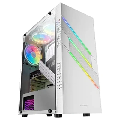 Image de Mars Gaming MC U3 Blanc, Boîtier PC ATX XL, Front Triple ARGB, Ventilateur ARGB 12cm, Fenêtre Verre trempé