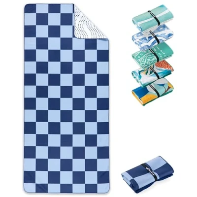 Image de Fit Flip Serviette de Plage Microfibre Grande Fine et légère à séchage Rapide Drap Piscine XXL Serviettes Anti Sable 100% recyclée Checkerboard 160cm x 90cm