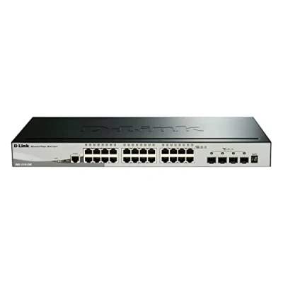 Image de D Link DGS 1510 28X/E, 28 Ports Layer 2/3 Smart Managed Gigabit Stack Switch (24x 10/100/1000 Mbit/s Ports, 4X 10G SFP+) Cordon d&#039;alimentation UE Uniquement Noir/Gris Ports24x1G4x10G SFP+
