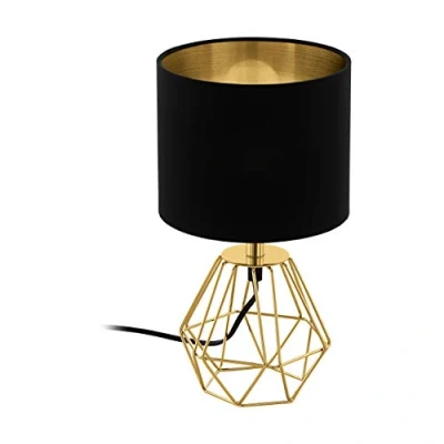 Image de Eglo lampe de table Carlton 2, chevet vintage, salon à poser en acier et tissu doré noir, douille E14, avec interrupteur