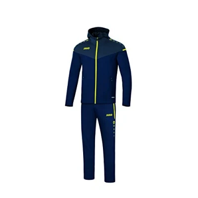 Image de JAKO M9620 Champ 2.0 Survêtement de présentation à capuche pour homme Bleu marine/bleu foncé/jaune fluo Taille L