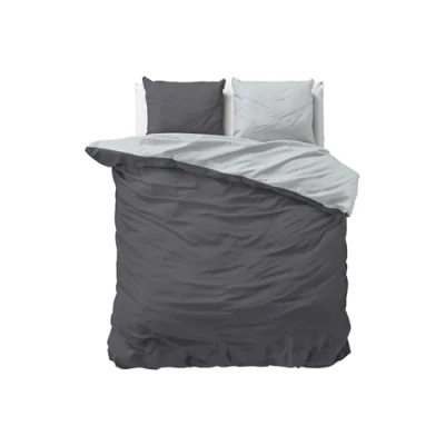 Image de Sleeptime Parure de lit 200 x cm 100% Coton Gris/Anthracite Housse Couette 2 Personnes Douce Sans Repassage Fermeture Éclair Linge Lits Bicolore avec Taies d&#039;Oreiller 80