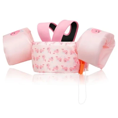 Image de MoKo Gilet de Natation Ajustable pour Enfants 20 à 50 lbs, Brassard Double Usage, Flotteurs Piscine avec Sifflet d&#039;urgence et Boucle en D, Licorne Rose &amp; Colorée