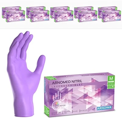 Image de ARNOMED gants jetables violet, nitrile taille M, gant jetable 1000 pièces (10 boîtes), en non poudrés &amp; sans latex, cuisine, a usage unique XS, S, L XL