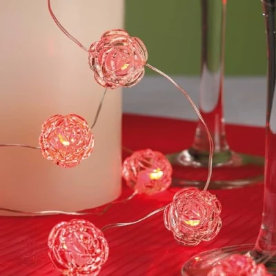 Image de hellum 151572 Lot de 2 guirlandes lumineuses roses avec 20 LED rouges, guirlande lumineuse d&#039;intérieur 190 cm longueur lumineuse, piles fil argenté, décoration Saint Valentin