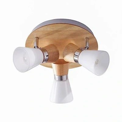 Image de Lindby Plafonnier Vivica à intensité variable (Scandinave) en Marron Bois e. a. pour Salon &amp; Salle manger (à 3 lampes, E14), bois, plafonnier, lampe