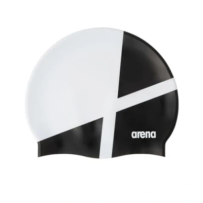 Image de Arena Icons Team Stripe Bonnet de Bain Unisexe en Silicone pour Homme et Femme Entraînement intensif Course Confortable Antidérapant Natation Cheveux Longs Diamant/Blanc/Noir