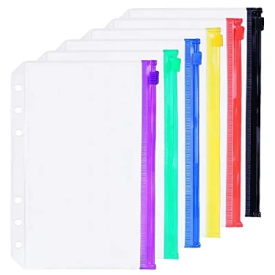 Image de Accessoire pour classeur à anneaux en D Pochettes perforées Séparateur Règle Onglet Index (6 Couleur Poche zippée, A5)