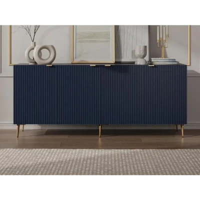 Image de Vente unique Buffet avec 4 Portes en MDF et Acier Bleu doré YESINIA