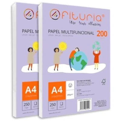 Image de Ramette de papier A4 200g avec 500 feuilles blanches, multifonctionnel pour un usage scolaire et professionnel. Idéal imprimantes laser, à jet d’encre ou photocopieuses Ofituria