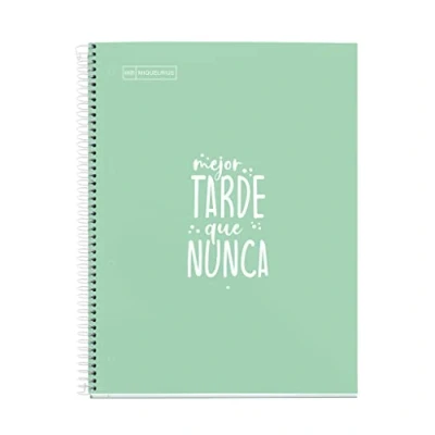Image de Miquelrius Carnet de notes, 1 bande couleur, A4, 80 feuilles lignées horizontales, papier 90 g, 4 trous, couverture en carton extra dur, couleur menthe