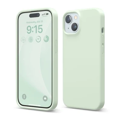 Image de elago Coque Silicone Liquide Compatible avec iPhone 15, Qualité Supérieure, Protection Intégrale [Structure Antichoc 4 Couches], Doublure Microfibre Douce Anti Rayures (Menthe Douce)