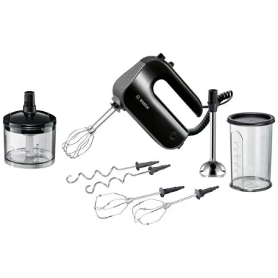 Image de Bosch Electroménager MFQ4980B Mixeur main, 5 vitesses + turbo, moteur puissant 850 W, fouets à microbilles, poignée soft touch, Noir