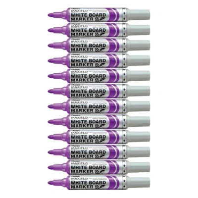 Image de Pentel Maxiflo Lot de 12 marqueurs effaçables à sec tableau blanc Pointe ogive large Encre liquide Violette