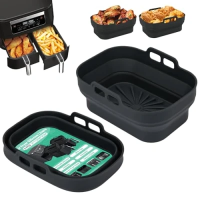 Image de Alyvisun Moule Silicone Air Fryer, 2 Pièces Moules pour Friteuse à Réutilisable Plat Airfryer Accessoire Rectangulaire Double Ustensiles Panier Chaud, Four, Microonde (Noir)