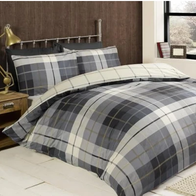 Image de Rapport Parure de lit avc Housse Couette à Carreaux Lomond pour Double 100% Coton brossé Bleu