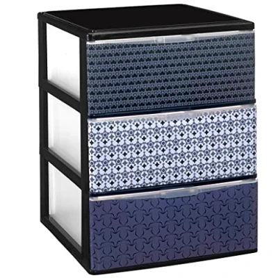 Image de COM FORT HOUSE Commode empilable en plastique Modèle Iris Design mosaïque à 3 Tiroirs de rangement modulaires
