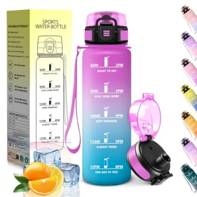 Image de HoneyHolly Gourde 500ML, Conception Étanche Bouteille Enfant, Avec échelle de Temps, Bouteille, Réutilisable, Légère, Graduée pour La Course à Pied, Le Travail, L&#039;école, Vélo