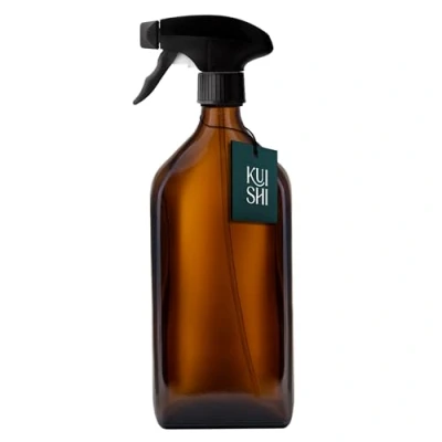 Image de Bouteille de Distributeur Savon en Verre ambré Brun Rectangle Kuishi avec Pompe Plastique Noir, Rechargeable sans BPA, Conception rectangulaire